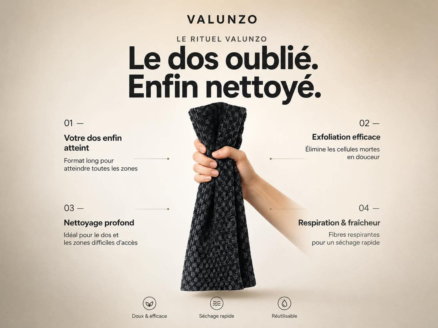 La Serviette Exfoliante Valunzo – Peau douce & douche complète